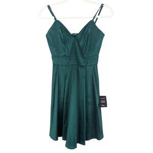 NWT Lulu's Emerald Green Metallic Skater Dress Size S  Holiday Party Mini